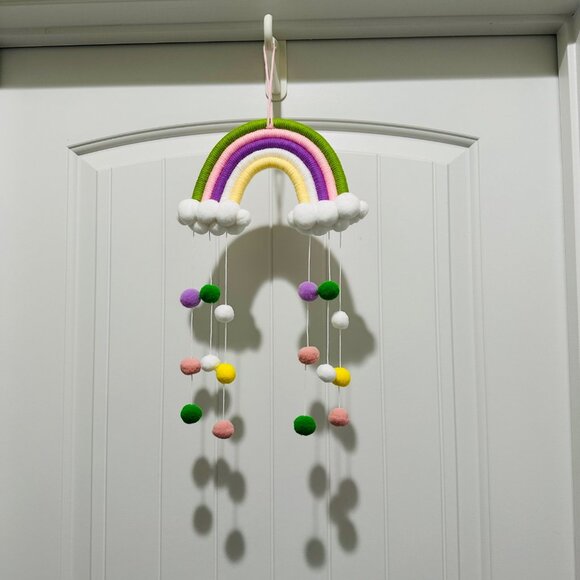 Woven Rainbow Wall Hanging Decorations with Pom Pom Tassels Nursery Playroom - Picture 3 of 7